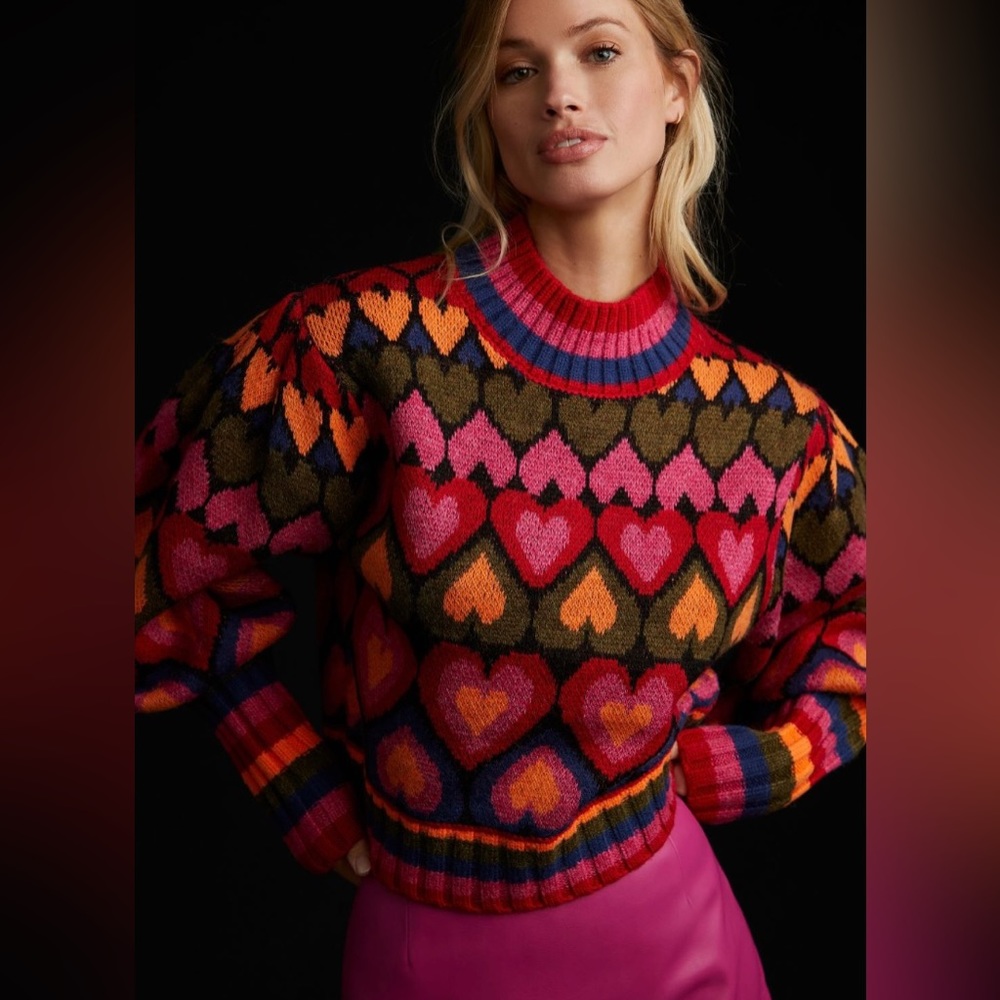 New fall farm rio heart mock neck sweatshirt pullover